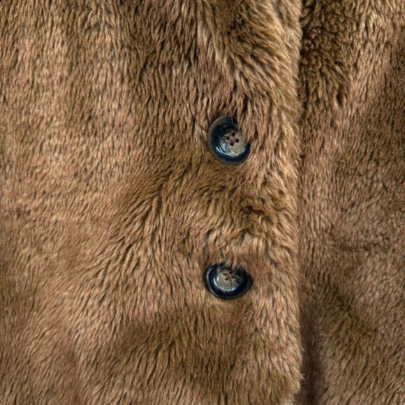 Free People Brown Faux Fur Teddy Coat Jacket Button Front Size M - Picture 4 of 8